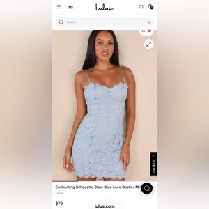 Lulus enchanting silhouette slate blue lace bustier dress